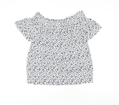 L.O.G.G Womens White Floral Cotton Basic Blouse Size 4 Off the Shoulder