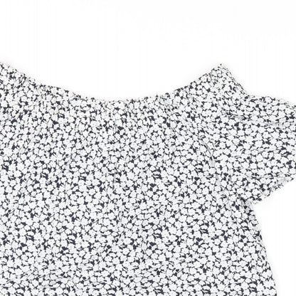 L.O.G.G Womens White Floral Cotton Basic Blouse Size 4 Off the Shoulder