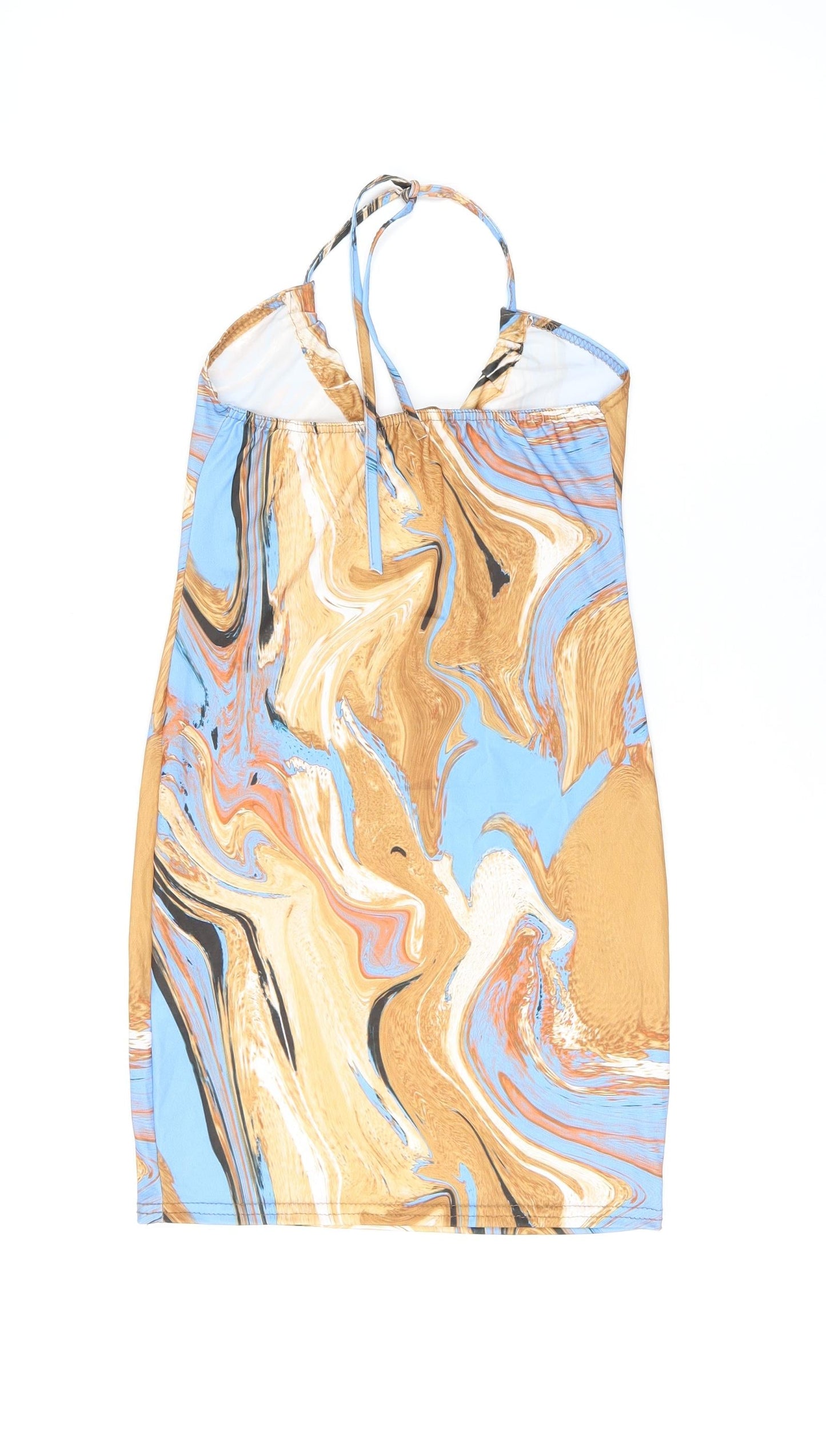 Femme Luxe Womens Multicoloured Geometric Polyester Bodycon Size 6 V-Neck Tie - Slinky Marble Print, Keyhole Neck