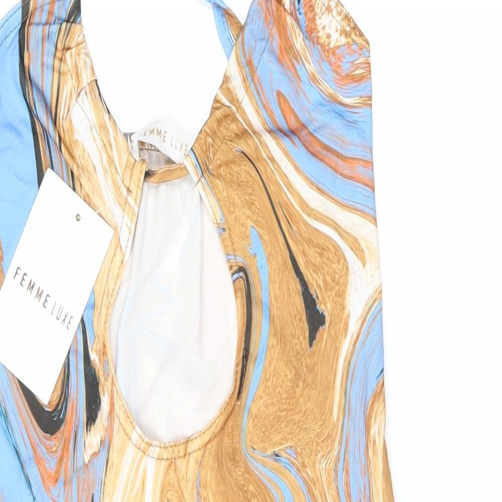 Femme Luxe Womens Multicoloured Geometric Polyester Bodycon Size 6 V-Neck Tie - Slinky Marble Print, Keyhole Neck