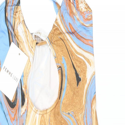 Femme Luxe Womens Multicoloured Geometric Polyester Bodycon Size 6 V-Neck Tie - Slinky Marble Print, Keyhole Neck