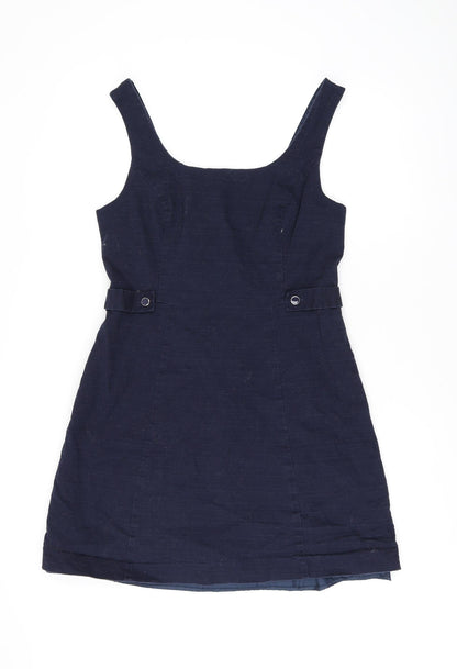 Oasis Womens Blue Cotton Shift Size 14 Scoop Neck Zip