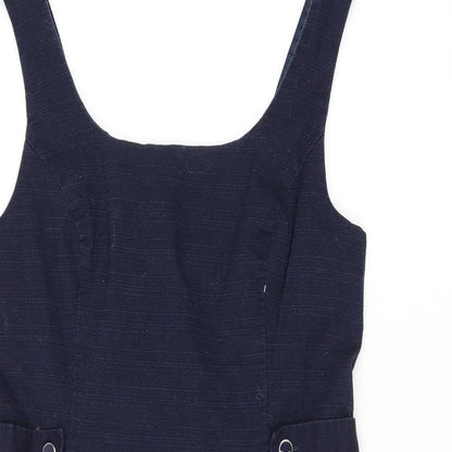 Oasis Womens Blue Cotton Shift Size 14 Scoop Neck Zip