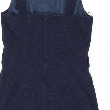 Oasis Womens Blue Cotton Shift Size 14 Scoop Neck Zip