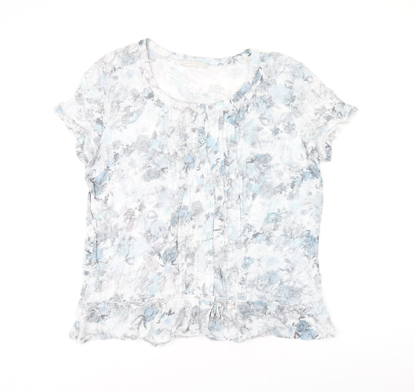 Armand Thiery Womens Blue Floral Viscose Basic T-Shirt Size 6 Scoop Neck