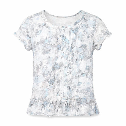 Armand Thiery Womens Blue Floral Viscose Basic T-Shirt Size 6 Scoop Neck
