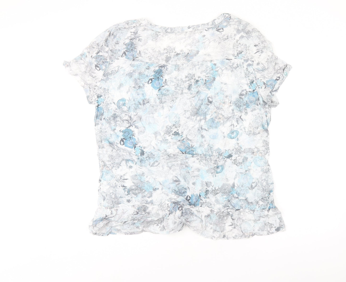 Armand Thiery Womens Blue Floral Viscose Basic T-Shirt Size 6 Scoop Neck