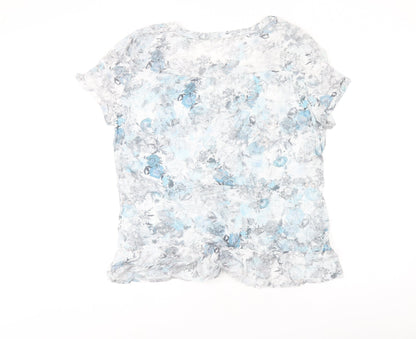 Armand Thiery Womens Blue Floral Viscose Basic T-Shirt Size 6 Scoop Neck
