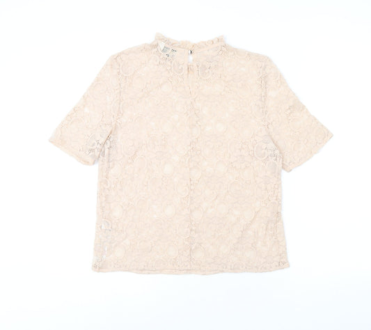 Miss Selfridge Womens Pink Floral Nylon Basic T-Shirt Size 10 Round Neck