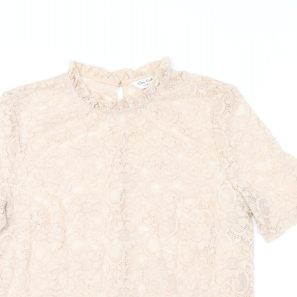 Miss Selfridge Womens Pink Floral Nylon Basic T-Shirt Size 10 Round Neck