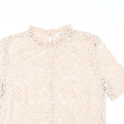 Miss Selfridge Womens Pink Floral Nylon Basic T-Shirt Size 10 Round Neck