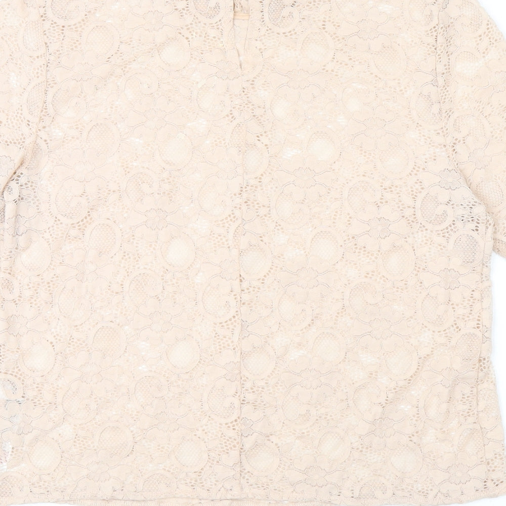 Miss Selfridge Womens Pink Floral Nylon Basic T-Shirt Size 10 Round Neck