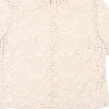 Miss Selfridge Womens Pink Floral Nylon Basic T-Shirt Size 10 Round Neck