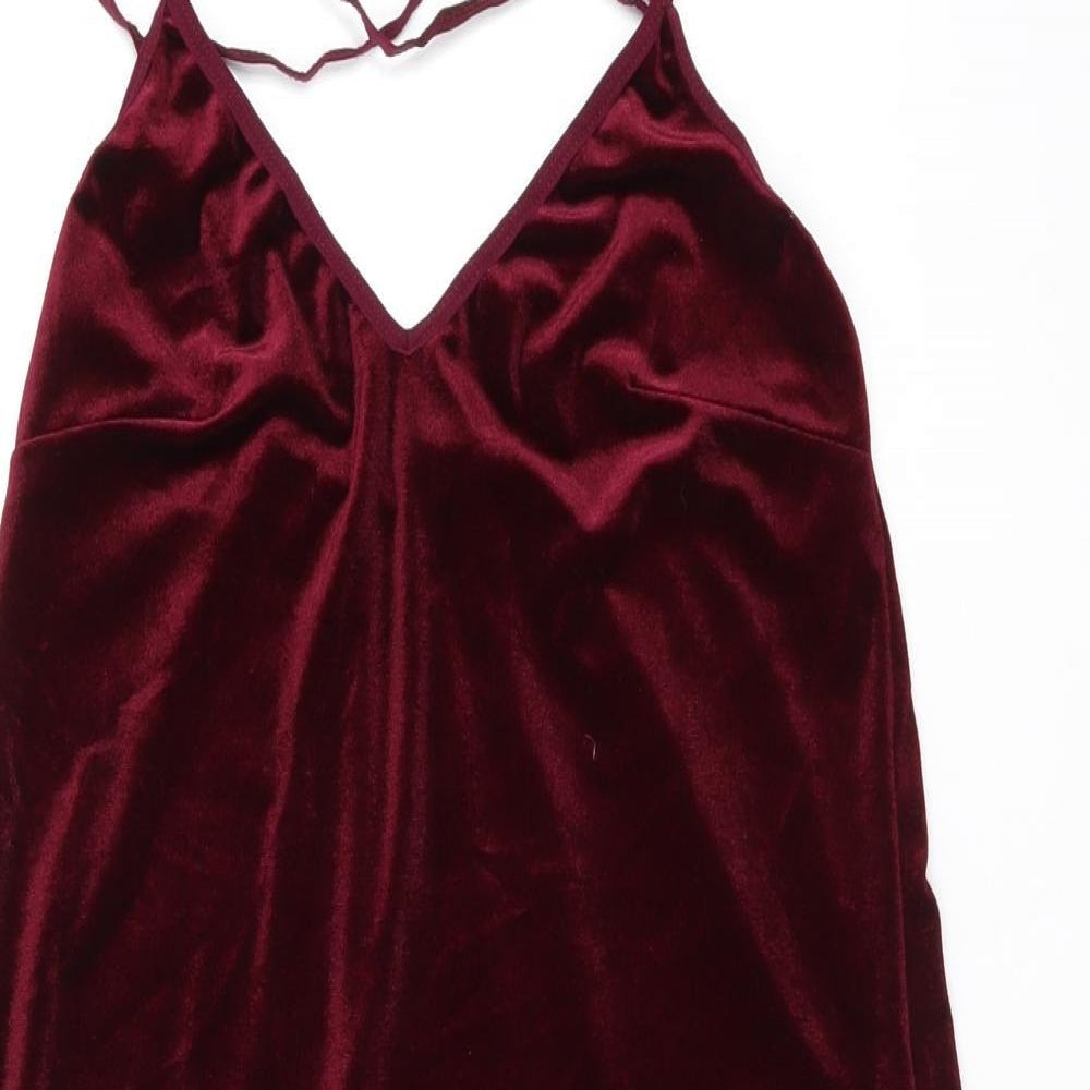 Topshop Womens Red Polyester Mini Size 10 V-Neck Pullover