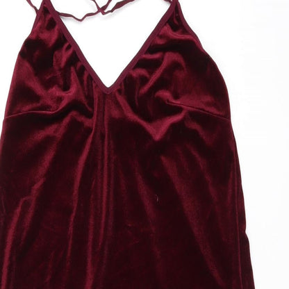 Topshop Womens Red Polyester Mini Size 10 V-Neck Pullover