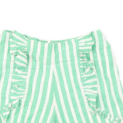 Glamorous Womens Green Striped Cotton Basic Shorts Size 8 L3.5 in Regular Zip - Frill Detail