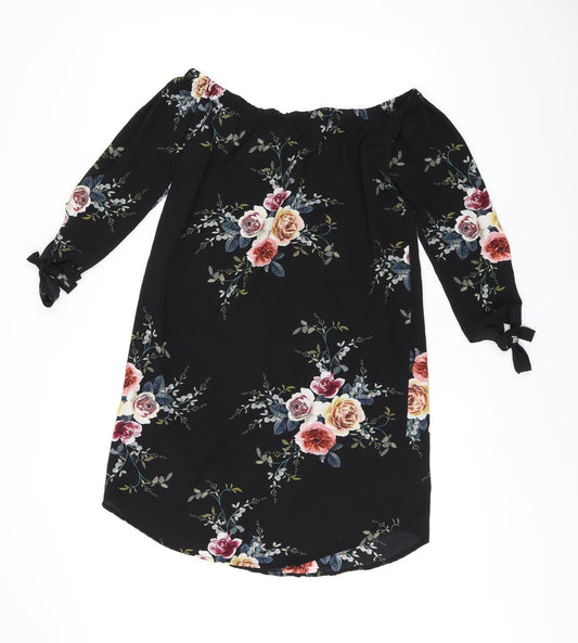 Cameo Rose Womens Black Floral Polyester Mini Size 10 Off the Shoulder Pullover