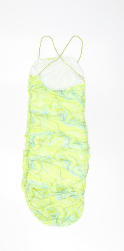 Quiz Womens Green Geometric Polyester Bodycon Size 10 Cowl Neck Pullover - Marble Print