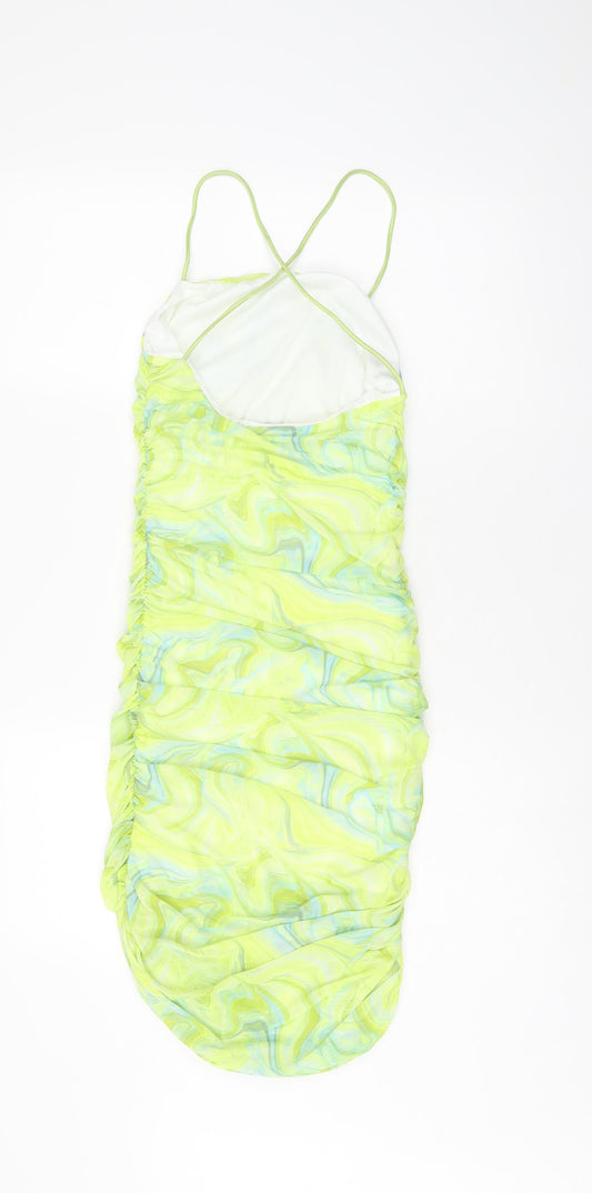 Quiz Womens Green Geometric Polyester Bodycon Size 10 Cowl Neck Pullover - Marble Print