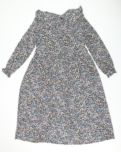 Monki Womens Multicoloured Floral Polyester A-Line Size 6 Collared Button