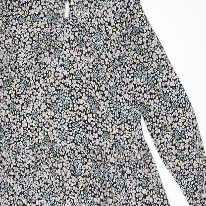 Monki Womens Multicoloured Floral Polyester A-Line Size 6 Collared Button