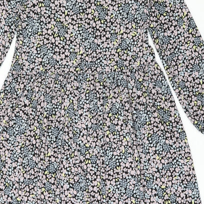 Monki Womens Multicoloured Floral Polyester A-Line Size 6 Collared Button