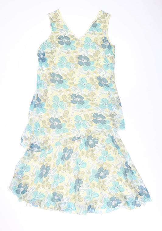 Klass Womens Multicoloured Floral Polyester Tank Dress Size 14 V-Neck Pullover