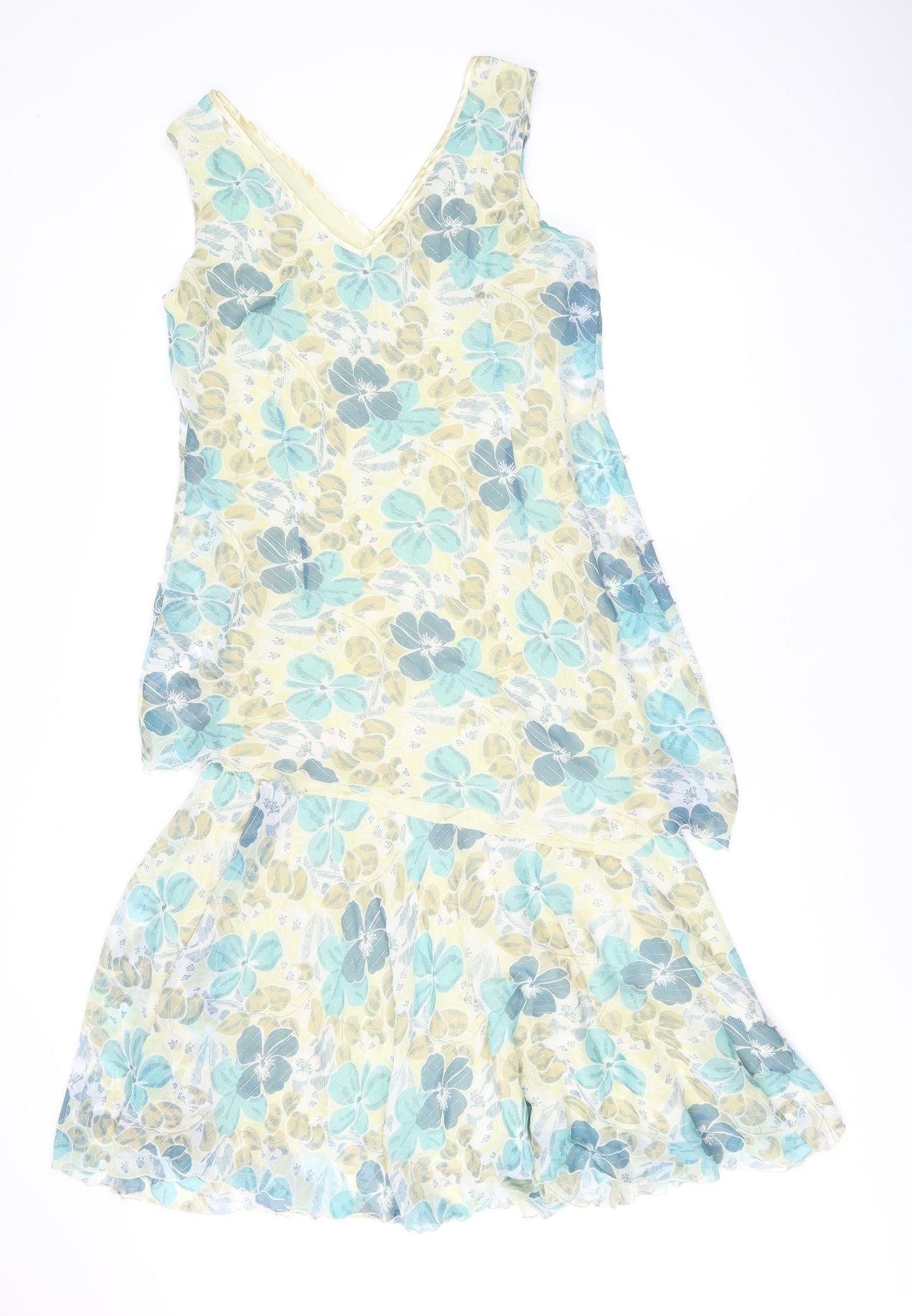 Klass Womens Multicoloured Floral Polyester Tank Dress Size 14 V-Neck Pullover
