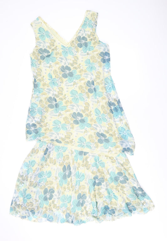 Klass Womens Multicoloured Floral Polyester Tank Dress Size 14 V-Neck Pullover