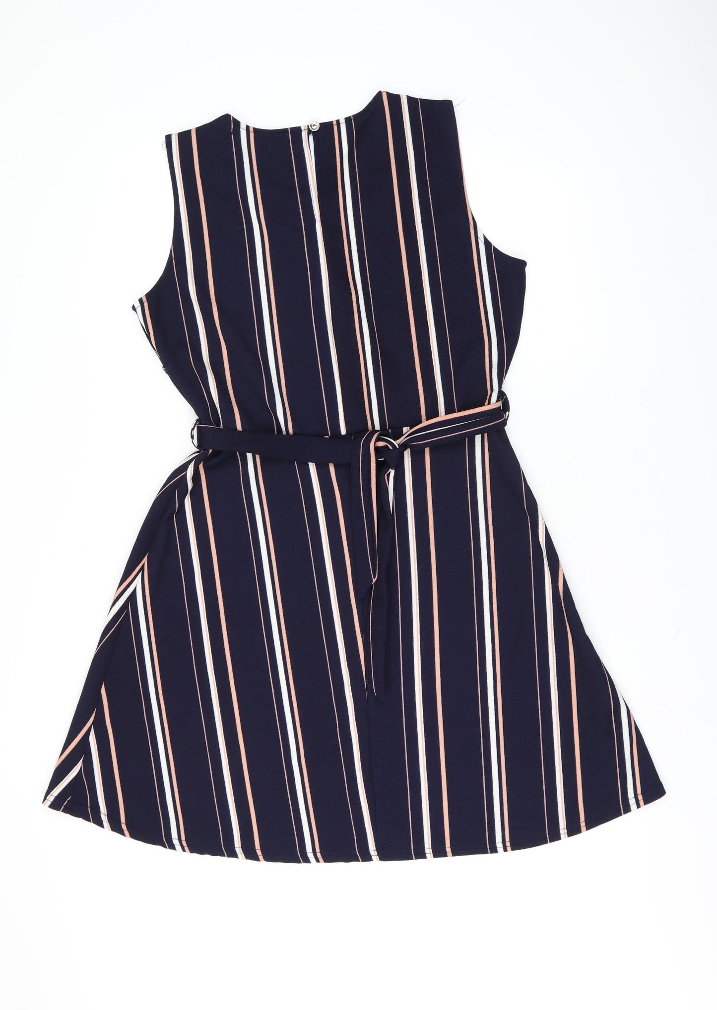 Ding Yu Womens Blue Striped Polyester A-Line Size XL Round Neck Pullover - Keyhole Neck
