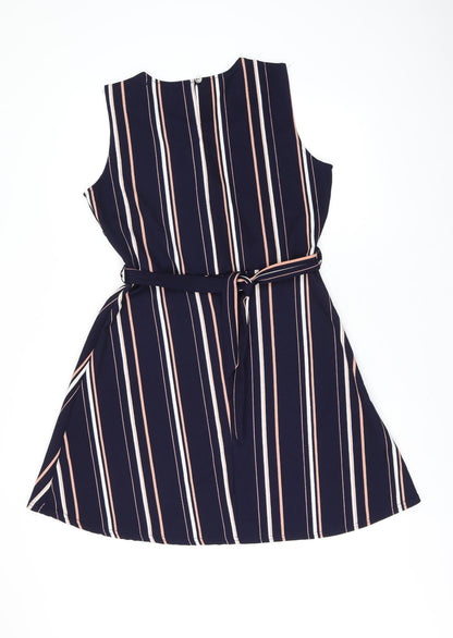 Ding Yu Womens Blue Striped Polyester A-Line Size XL Round Neck Pullover - Keyhole Neck
