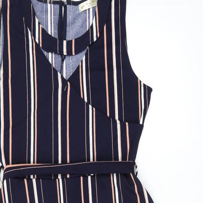 Ding Yu Womens Blue Striped Polyester A-Line Size XL Round Neck Pullover - Keyhole Neck