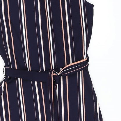Ding Yu Womens Blue Striped Polyester A-Line Size XL Round Neck Pullover - Keyhole Neck