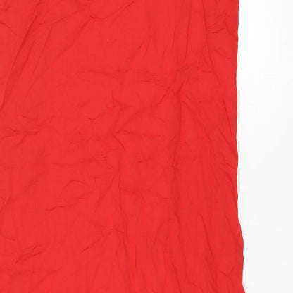 Marks and Spencer Womens Red Cotton Tank Dress Size 10 Scoop Neck Pullover - Split Hem
