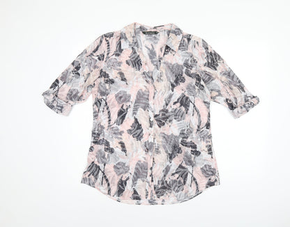 Bonmarché Womens Pink Geometric Polyester Basic Button-Up Size 10 Collared - Leaf Print