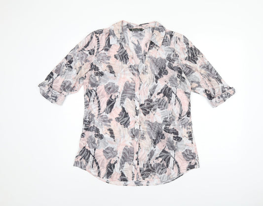 Bonmarché Womens Pink Geometric Polyester Basic Button-Up Size 10 Collared - Leaf Print