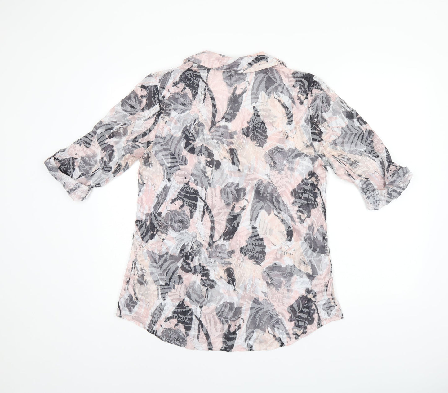 Bonmarché Womens Pink Geometric Polyester Basic Button-Up Size 10 Collared - Leaf Print