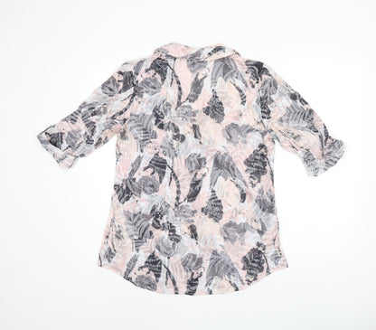 Bonmarché Womens Pink Geometric Polyester Basic Button-Up Size 10 Collared - Leaf Print