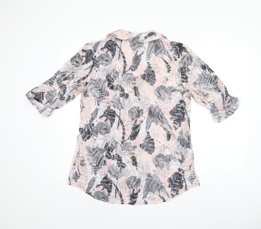 Bonmarché Womens Pink Geometric Polyester Basic Button-Up Size 10 Collared - Leaf Print