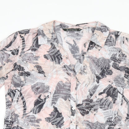 Bonmarché Womens Pink Geometric Polyester Basic Button-Up Size 10 Collared - Leaf Print