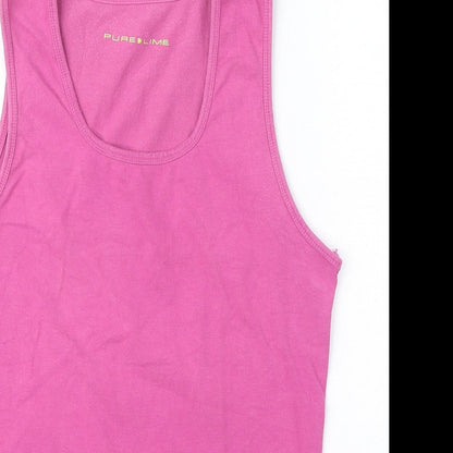 Pure Lime Womens Pink Cotton Basic Tank Size L Round Neck - Activewear