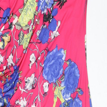 Gina Bacconi Womens Pink Floral Polyester Bodycon Size 12 Round Neck Pullover - Ruched Side