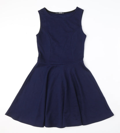 Quiz Womens Blue Polyester Fit & Flare Size 10 Round Neck Pullover - Textured