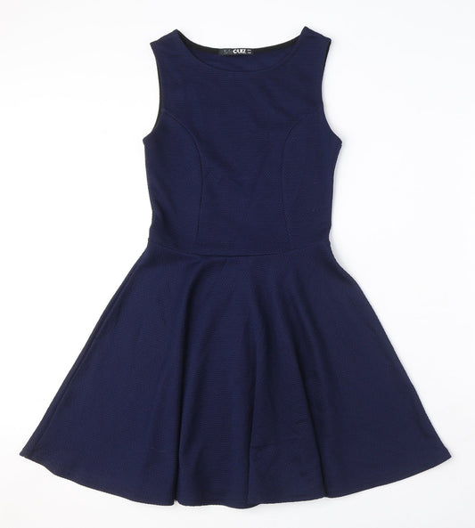 Quiz Womens Blue Polyester Fit & Flare Size 10 Round Neck Pullover - Textured