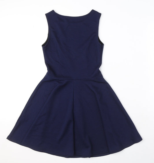 Quiz Womens Blue Polyester Fit & Flare Size 10 Round Neck Pullover - Textured