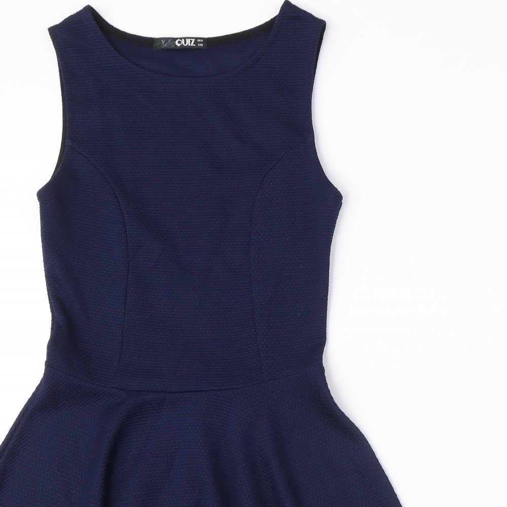 Quiz Womens Blue Polyester Fit & Flare Size 10 Round Neck Pullover - Textured