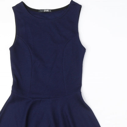 Quiz Womens Blue Polyester Fit & Flare Size 10 Round Neck Pullover - Textured