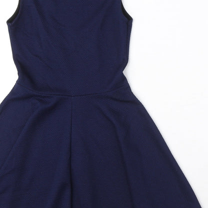 Quiz Womens Blue Polyester Fit & Flare Size 10 Round Neck Pullover - Textured