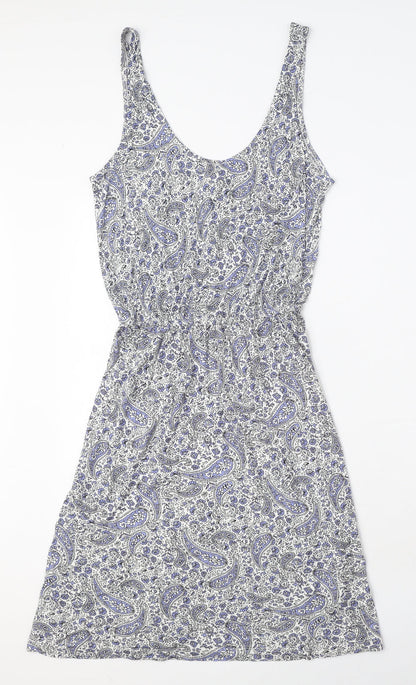 H&M Womens White Paisley Viscose Tank Dress Size XS Scoop Neck Pullover