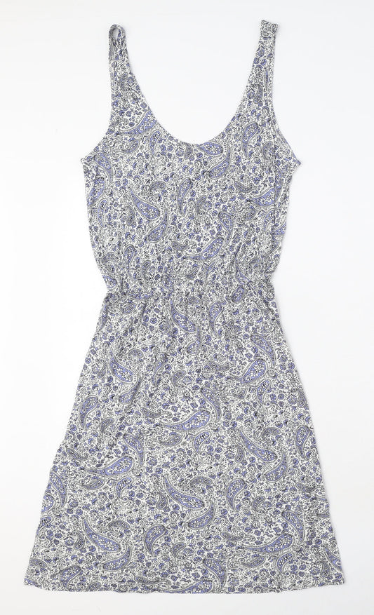 H&M Womens White Paisley Viscose Tank Dress Size XS Scoop Neck Pullover